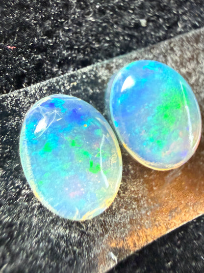 Matched Pair Natural Welo Opal Cabochon 8x6x3mm, 1.37ct total- Broadflash, painterly