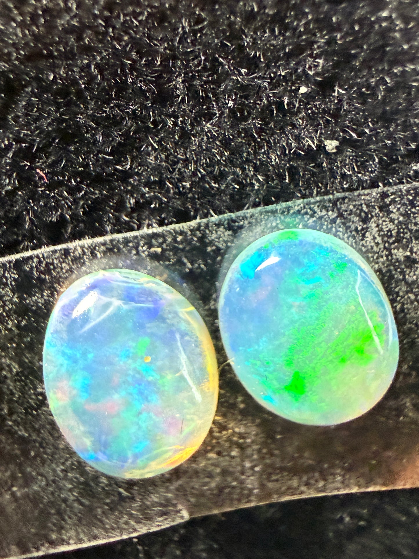 Matched Pair Natural Welo Opal Cabochon 8x6x3mm, 1.37ct total- Broadflash, painterly