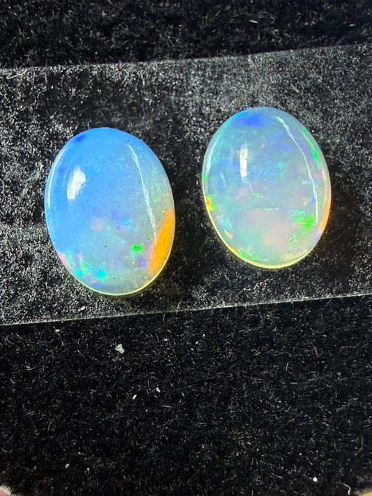 Matched Pair Natural Welo Opal Cabochon 8x6x3.5mm, 1.64ct total- Broadflash, pinfire