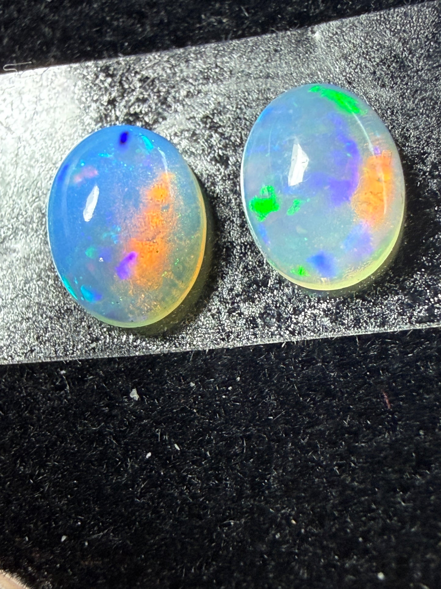 Matched Pair Natural Welo Opal Cabochon 8x6x3.5mm, 1.64ct total- Broadflash, pinfire