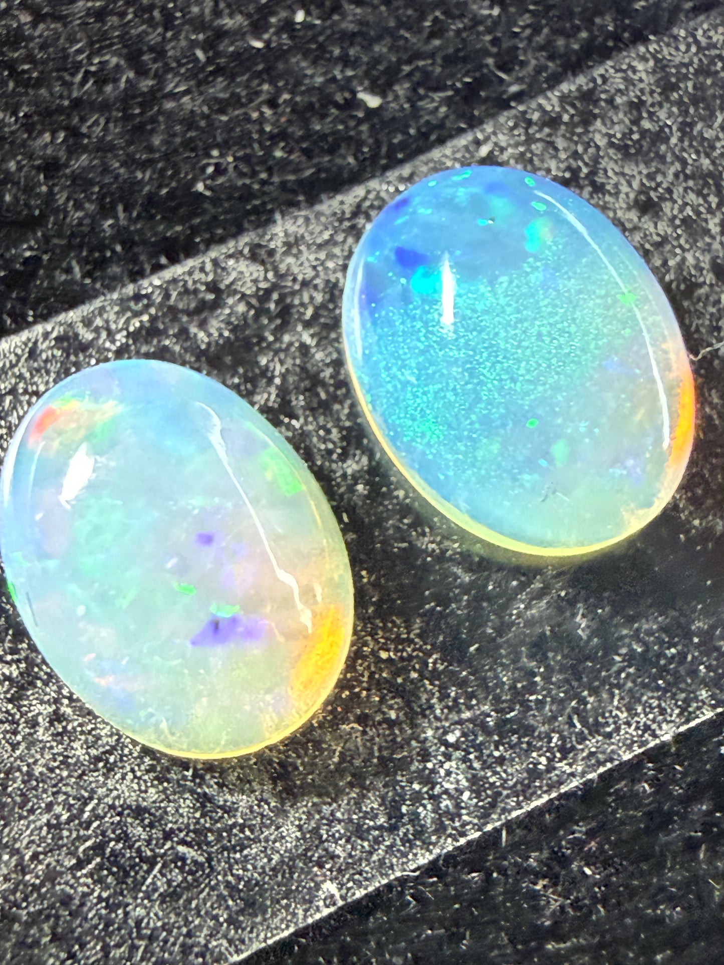 Matched Pair Natural Welo Opal Cabochon 8x6x3.5mm, 1.64ct total- Broadflash, pinfire