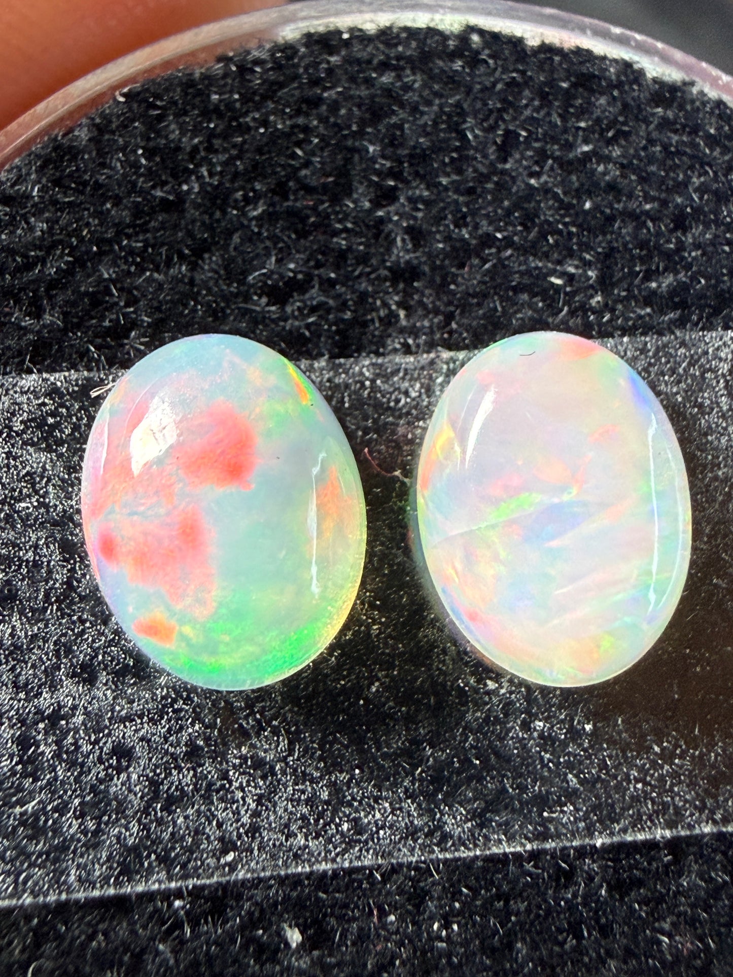 Matched Pair Natural Welo Opal Cabochon 9x7x4mm, 2.48ct total- Broadflash/floral