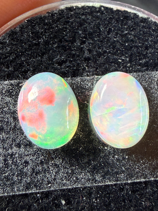 Matched Pair Natural Welo Opal Cabochon 9x7x4mm, 2.48ct total- Broadflash/floral