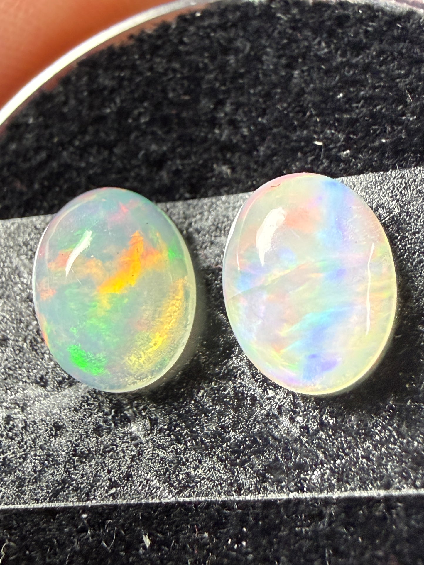 Matched Pair Natural Welo Opal Cabochon 9x7x4mm, 2.48ct total- Broadflash/floral