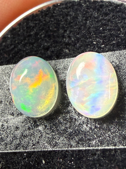 Matched Pair Natural Welo Opal Cabochon 9x7x4mm, 2.48ct total- Broadflash/floral