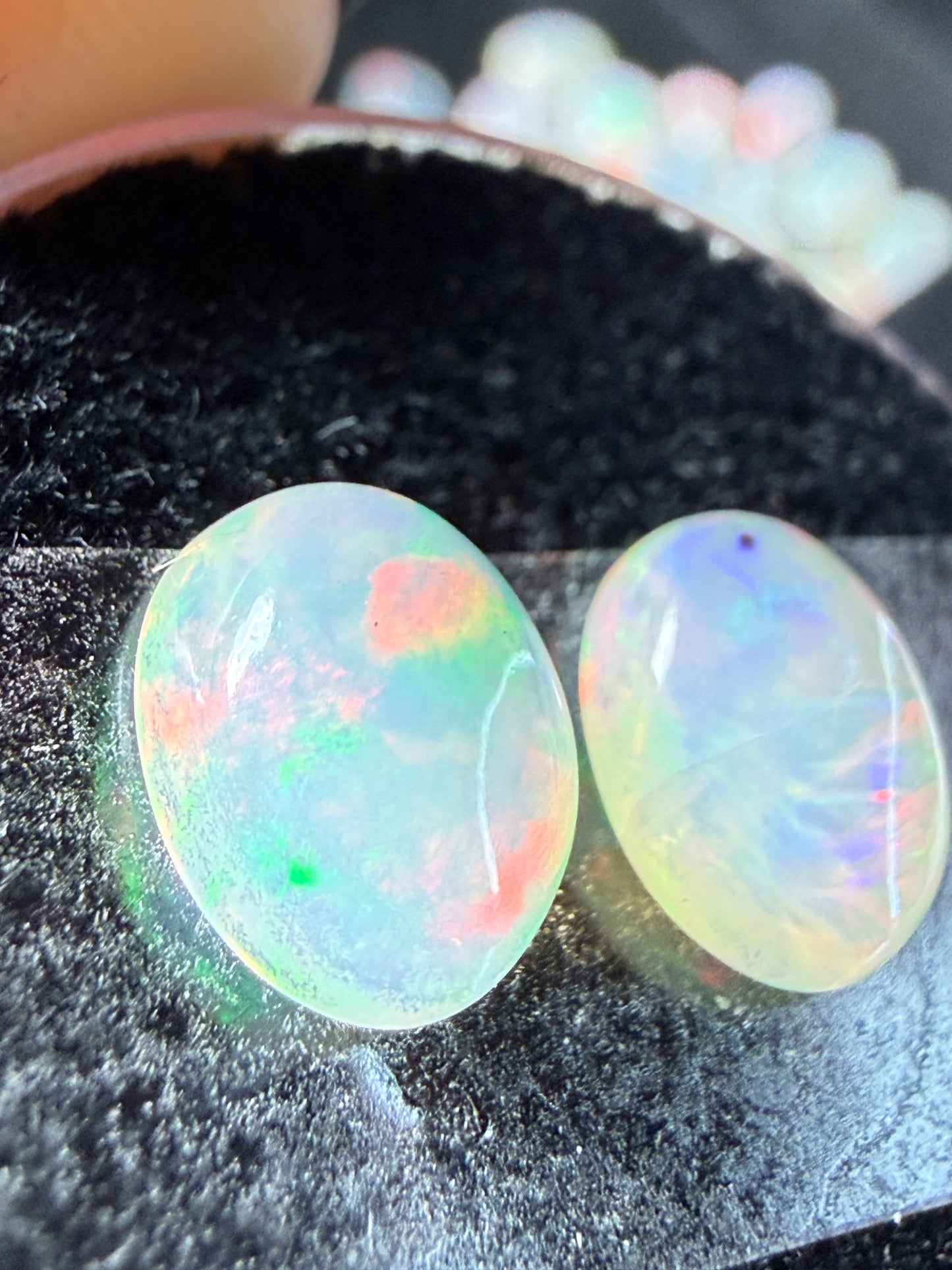 Matched Pair Natural Welo Opal Cabochon 9x7x4mm, 2.48ct total- Broadflash/floral