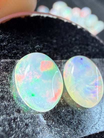 Matched Pair Natural Welo Opal Cabochon 9x7x4mm, 2.48ct total- Broadflash/floral