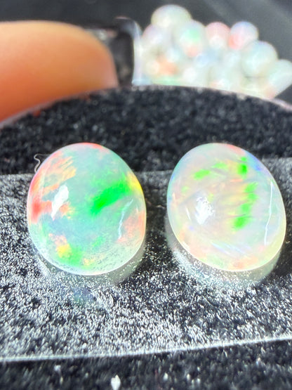 Matched Pair Natural Welo Opal Cabochon 9x7x4mm, 2.48ct total- Broadflash/floral