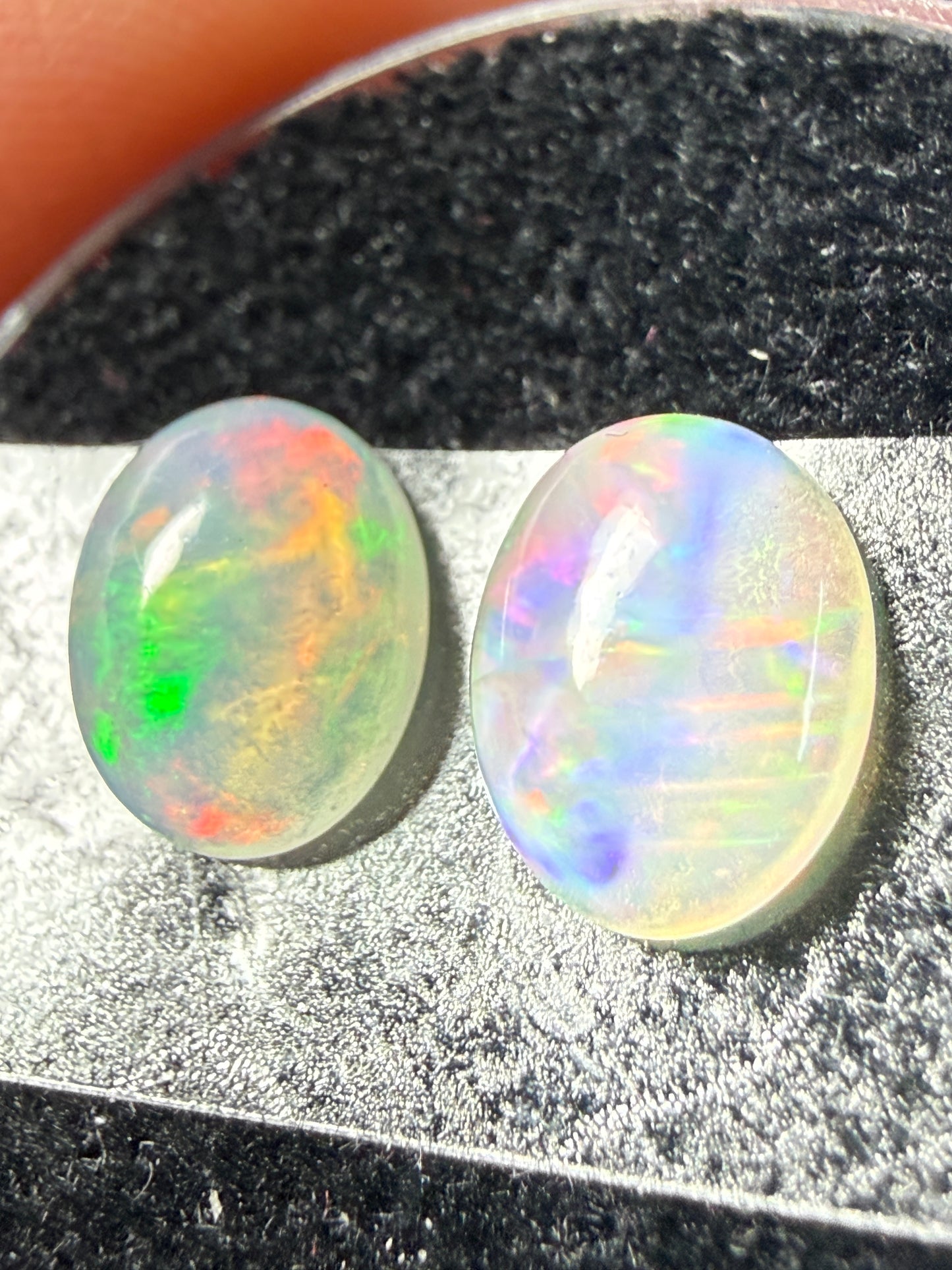 Matched Pair Natural Welo Opal Cabochon 9x7x4mm, 2.48ct total- Broadflash/floral