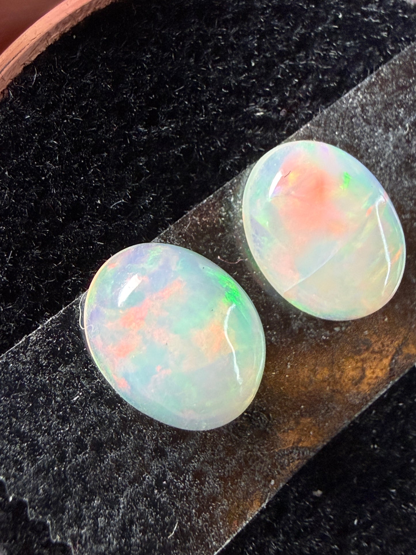 Matched Pair Natural Welo Opal Cabochon 9x7x4mm, 2.48ct total- Broadflash/floral