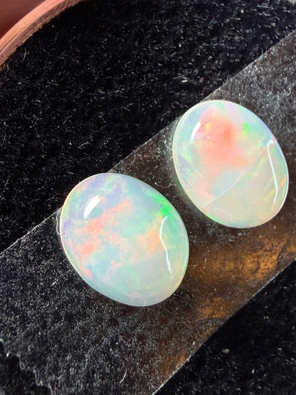 Matched Pair Natural Welo Opal Cabochon 9x7x4mm, 2.48ct total- Broadflash/floral