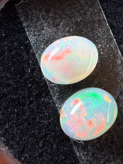 Matched Pair Natural Welo Opal Cabochon 9x7x4mm, 2.48ct total- Broadflash/floral