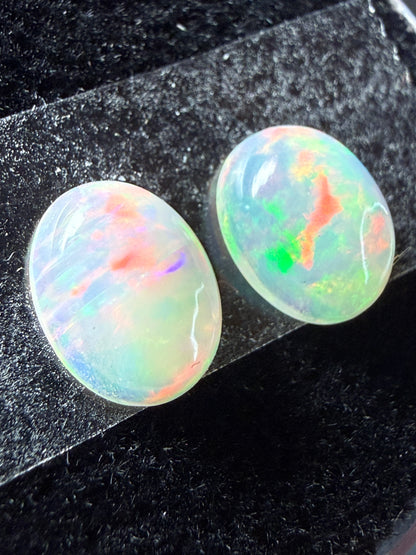 Matched Pair Natural Welo Opal Cabochon 9x7x4mm, 2.48ct total- Broadflash/floral
