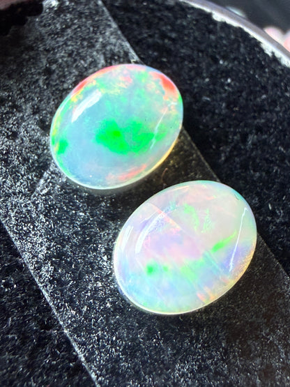 Matched Pair Natural Welo Opal Cabochon 9x7x4mm, 2.48ct total- Broadflash/floral