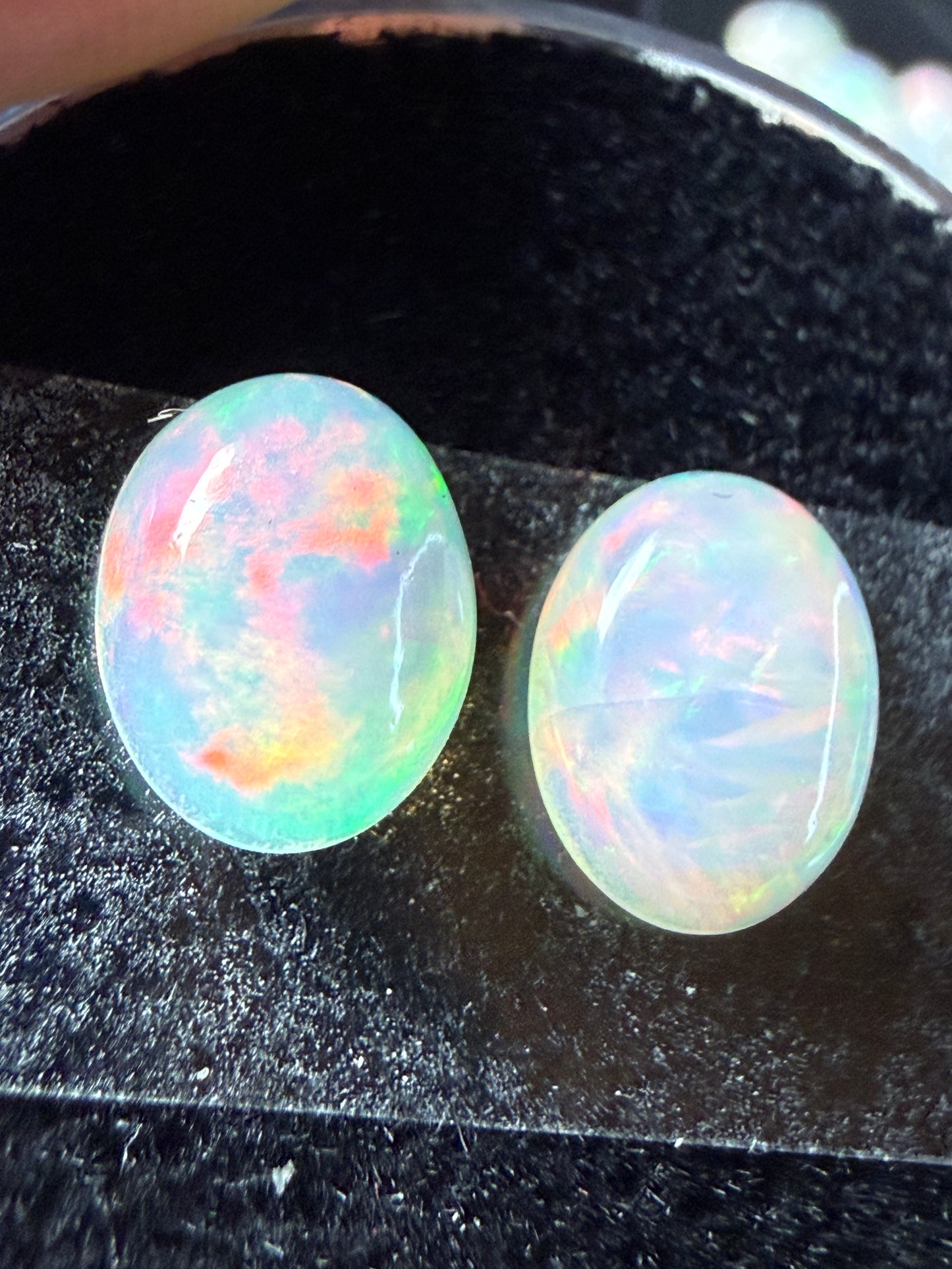 Matched Pair Natural Welo Opal Cabochon 9x7x4mm, 2.48ct total- Broadflash/floral