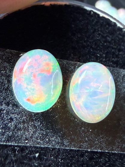 Matched Pair Natural Welo Opal Cabochon 9x7x4mm, 2.48ct total- Broadflash/floral