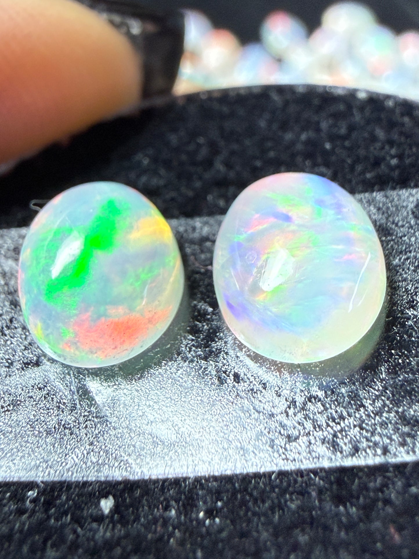 Matched Pair Natural Welo Opal Cabochon 9x7x4mm, 2.48ct total- Broadflash/floral