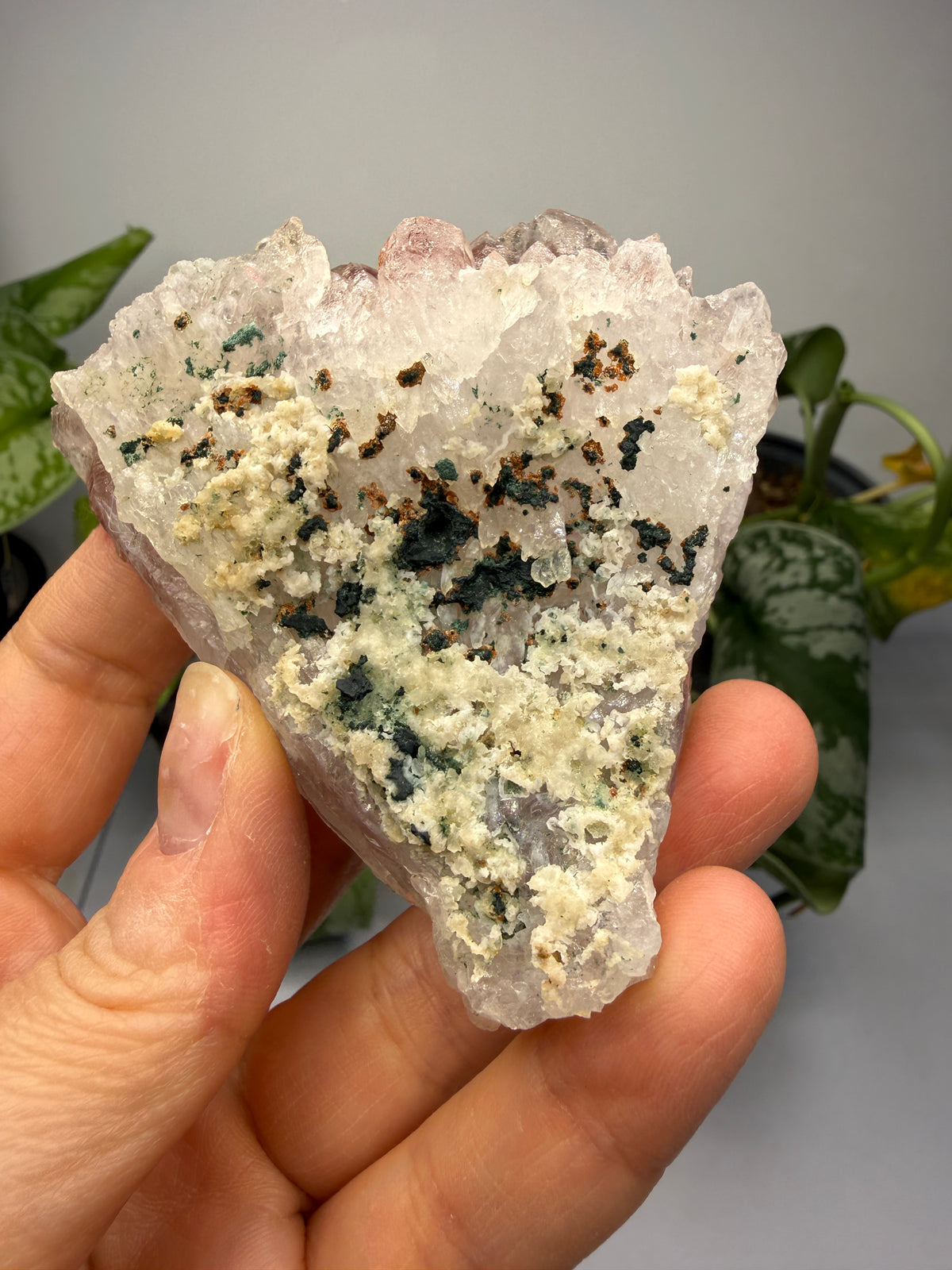 Amethyst Flower (Quartz), Calcite, Celadonite- Iraí, Alto Uruguai Region, Rio Grande do Sul, Brazil