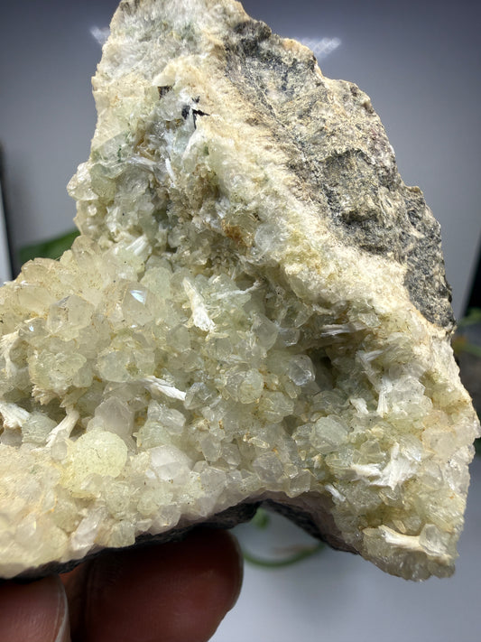 Thaumasite on Prehnite- Paterson, Passaic County, New Jersey, USA