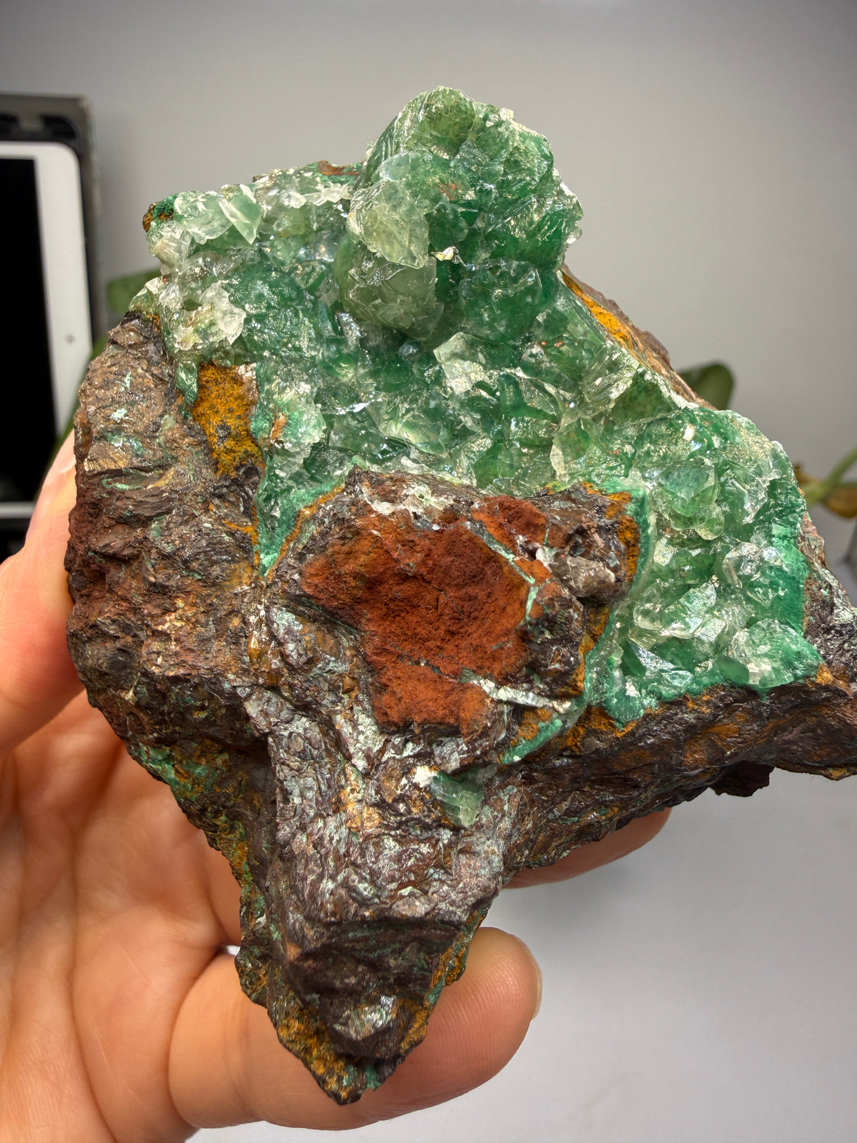 Calcite over Malachite- Old Dominion Mine, Globe, Gila County, Arizona, USA