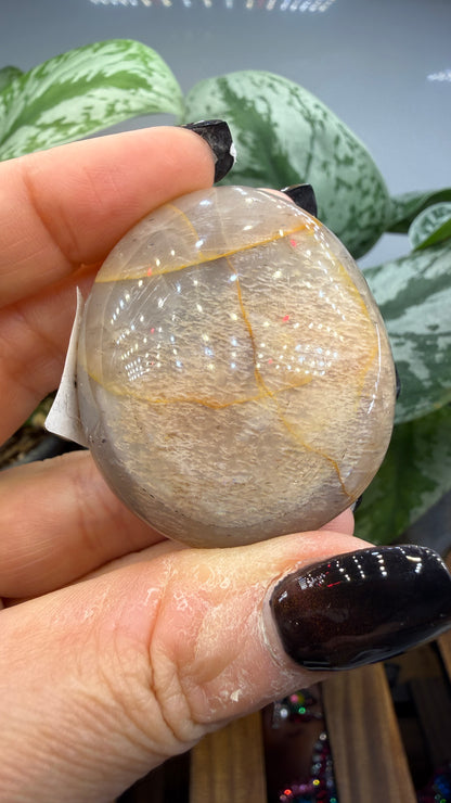 Peach Moonstone Palm Stone