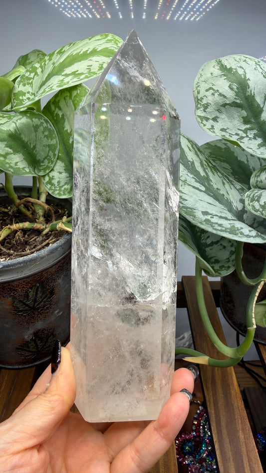 Clear Quartz Tower- 7.75" inch Tall- See video WOW!