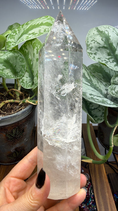 Clear Quartz Tower- 7.75" inch Tall- See video WOW!
