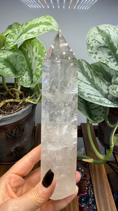 Clear Quartz Tower- 7.75" inch Tall- See video WOW!