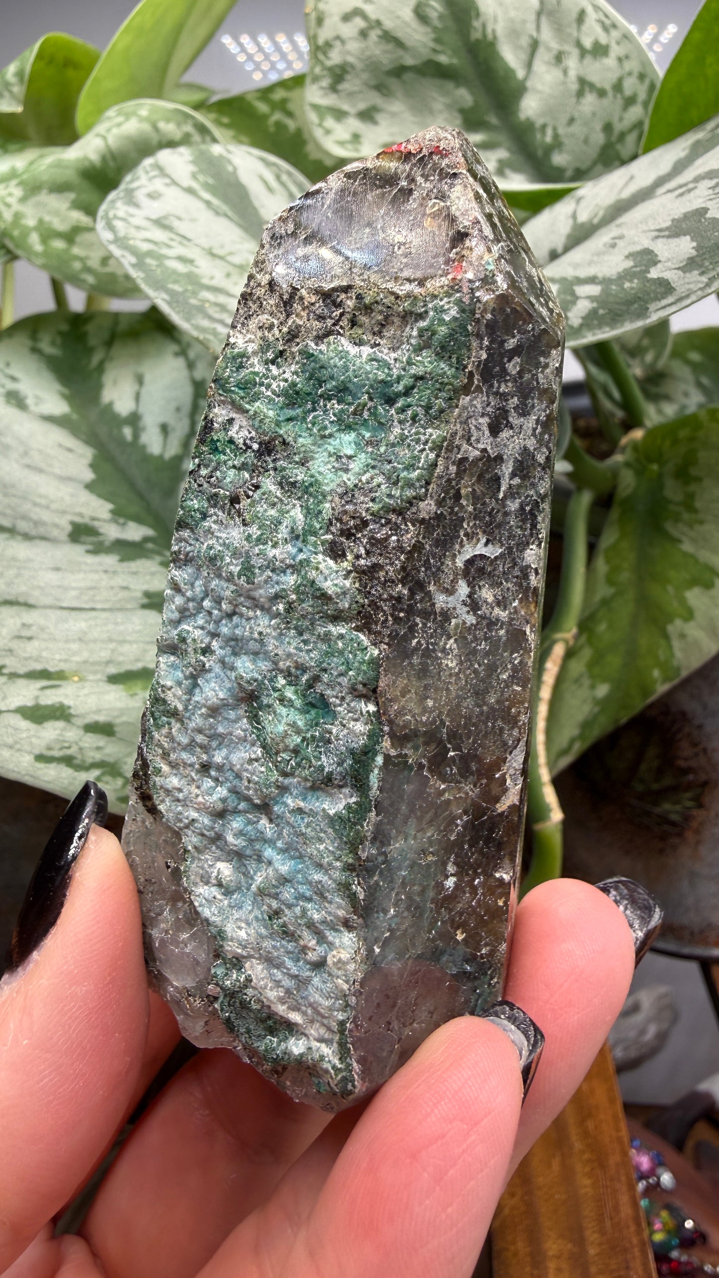 Chrysocolla on Quartz Tower