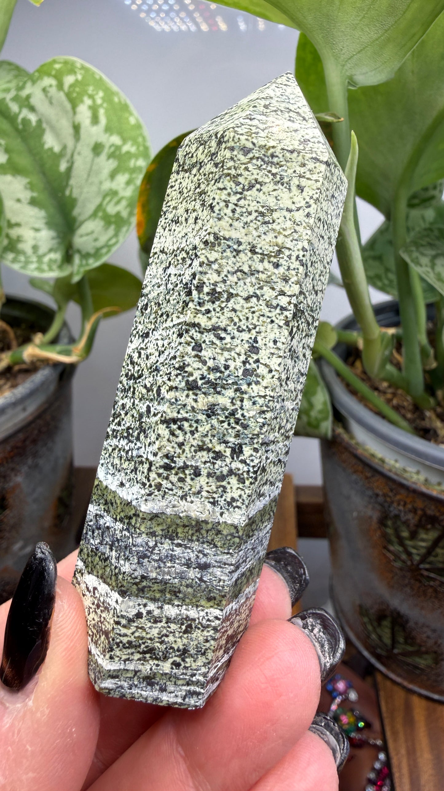 Green Zebra Jasper (Serpentine) Tower
