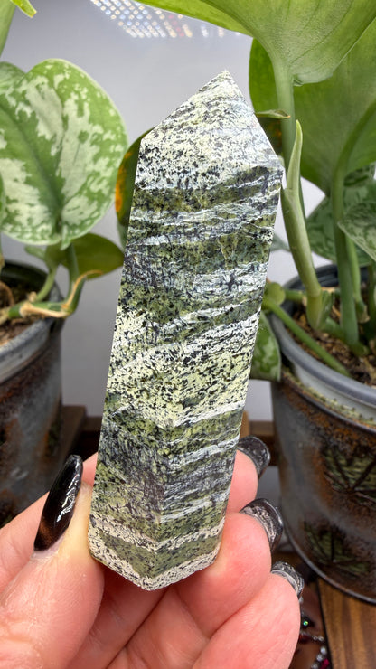 Green Zebra Jasper (Serpentine) Tower- slight lean