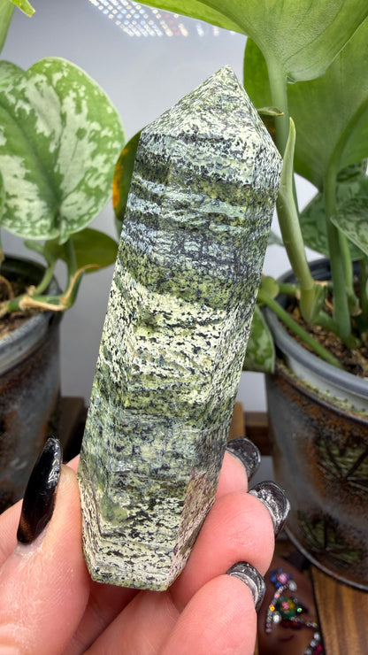 Green Zebra Jasper (Serpentine) Tower- slight lean