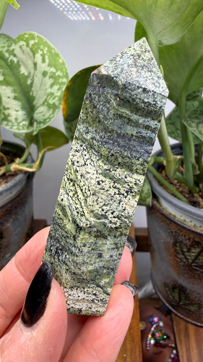 Green Zebra Jasper (Serpentine) Tower- slight lean