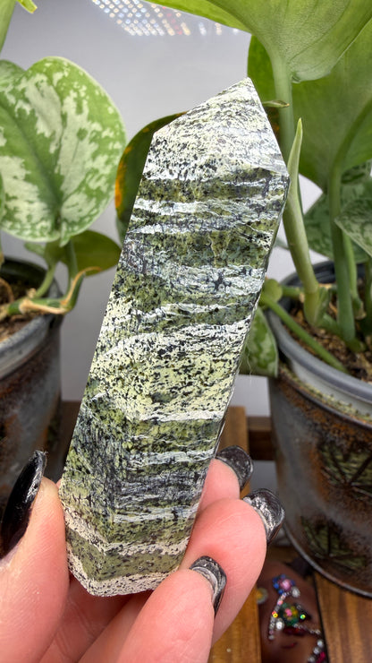 Green Zebra Jasper (Serpentine) Tower- slight lean