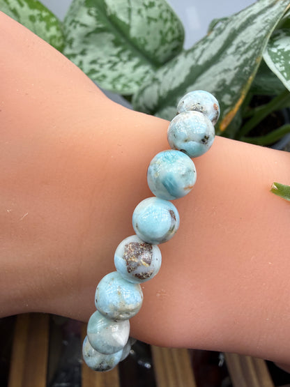 Larimar Round Beaded Bracelet- 8mm- 7 inches