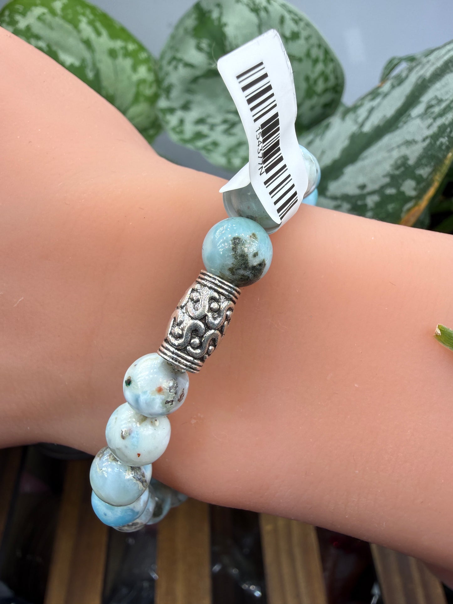 Larimar Round Beaded Bracelet- 8mm- 7 inches