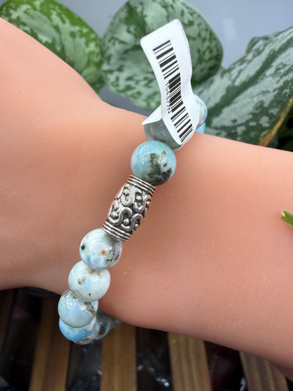 Larimar Round Beaded Bracelet- 8mm- 7 inches