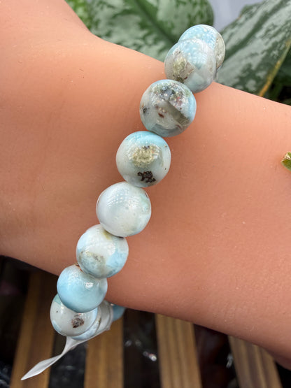 Larimar Round Beaded Bracelet- 8mm- 7 inches