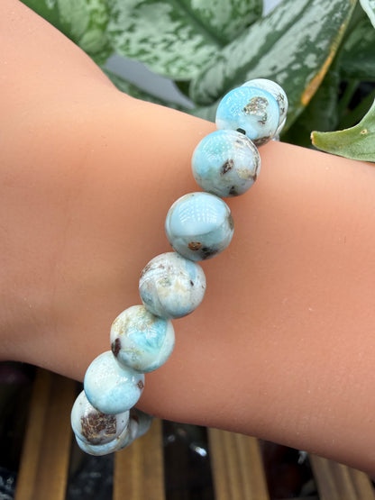 Larimar Round Beaded Bracelet- 8mm- 7 inches