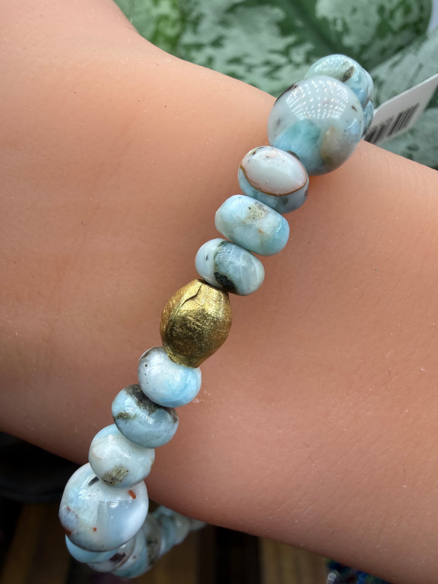 Larimar Round & Rondelle Beaded Bracelet- 6 to 8mm- 7 inches