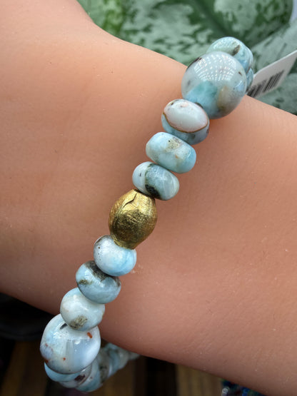 Larimar Round & Rondelle Beaded Bracelet- 6 to 8mm- 7 inches
