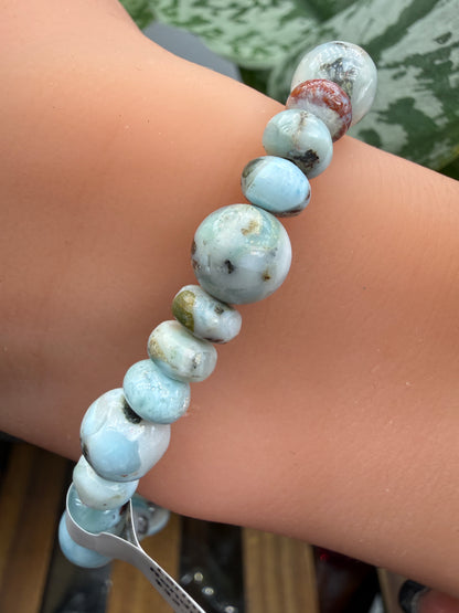 Larimar Round & Rondelle Beaded Bracelet- 6 to 8mm- 7 inches