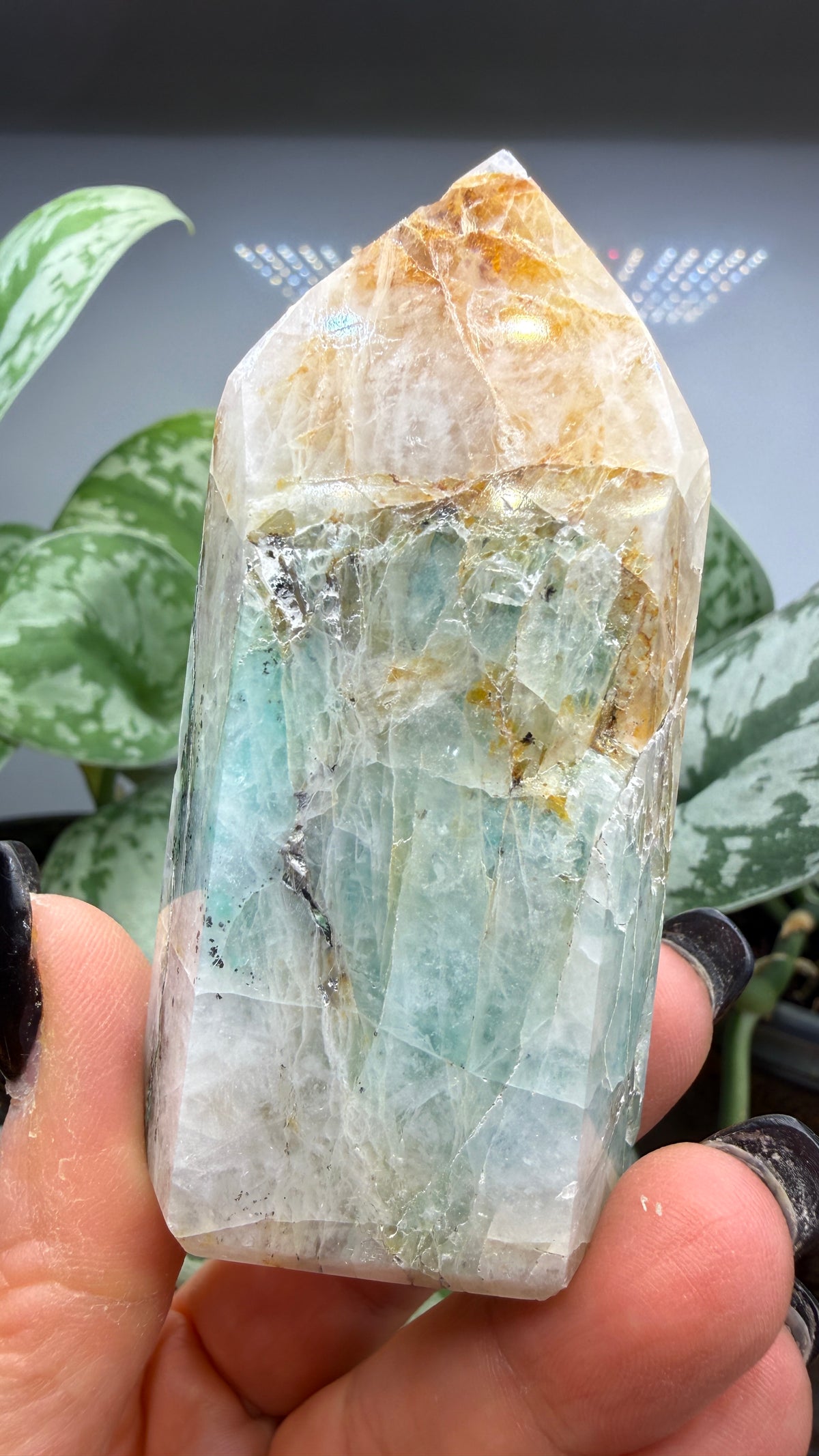 Chrysocolla in Quartz Tower