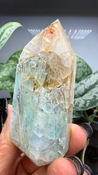 Chrysocolla in Quartz Tower