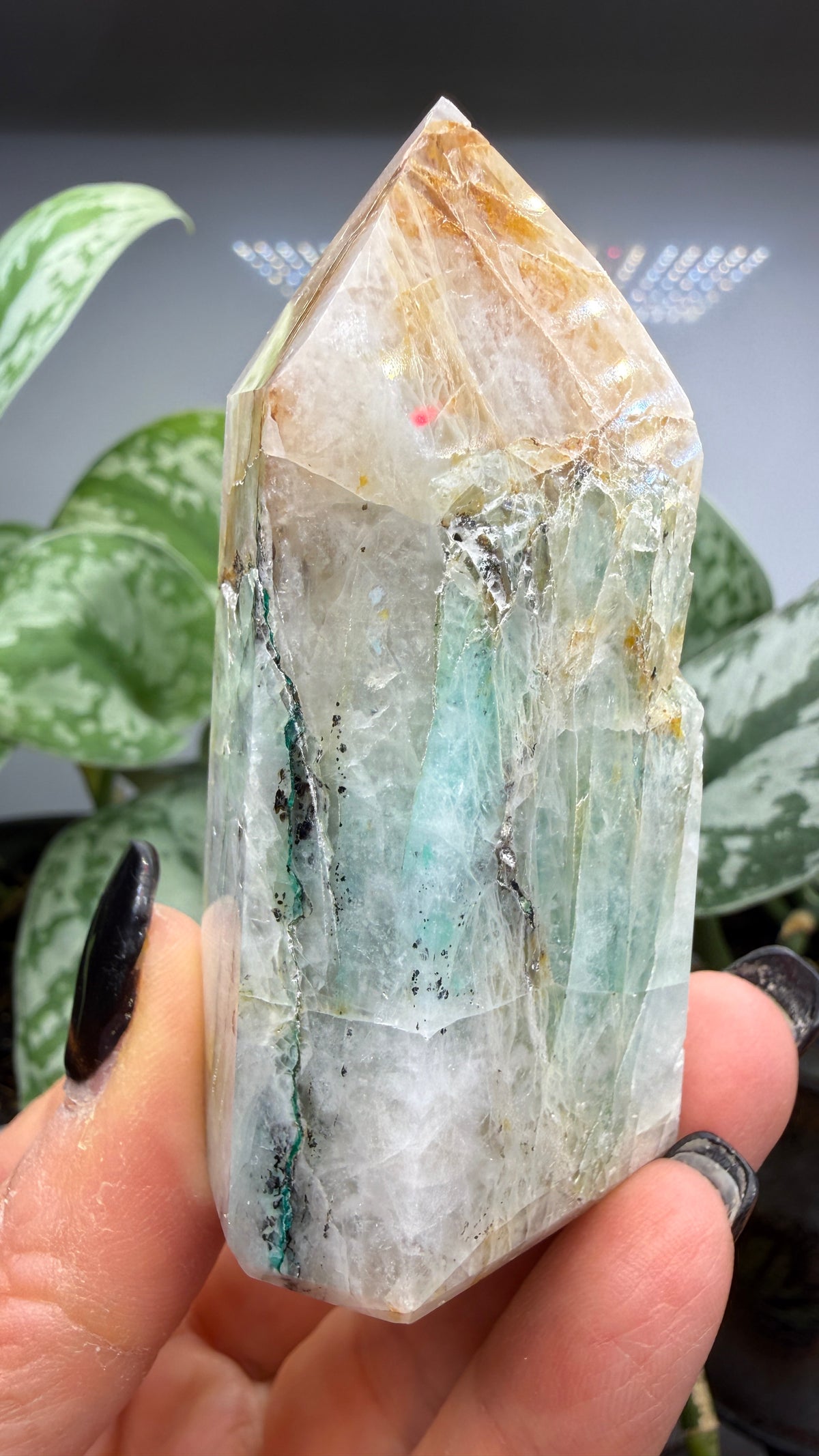 Chrysocolla in Quartz Tower