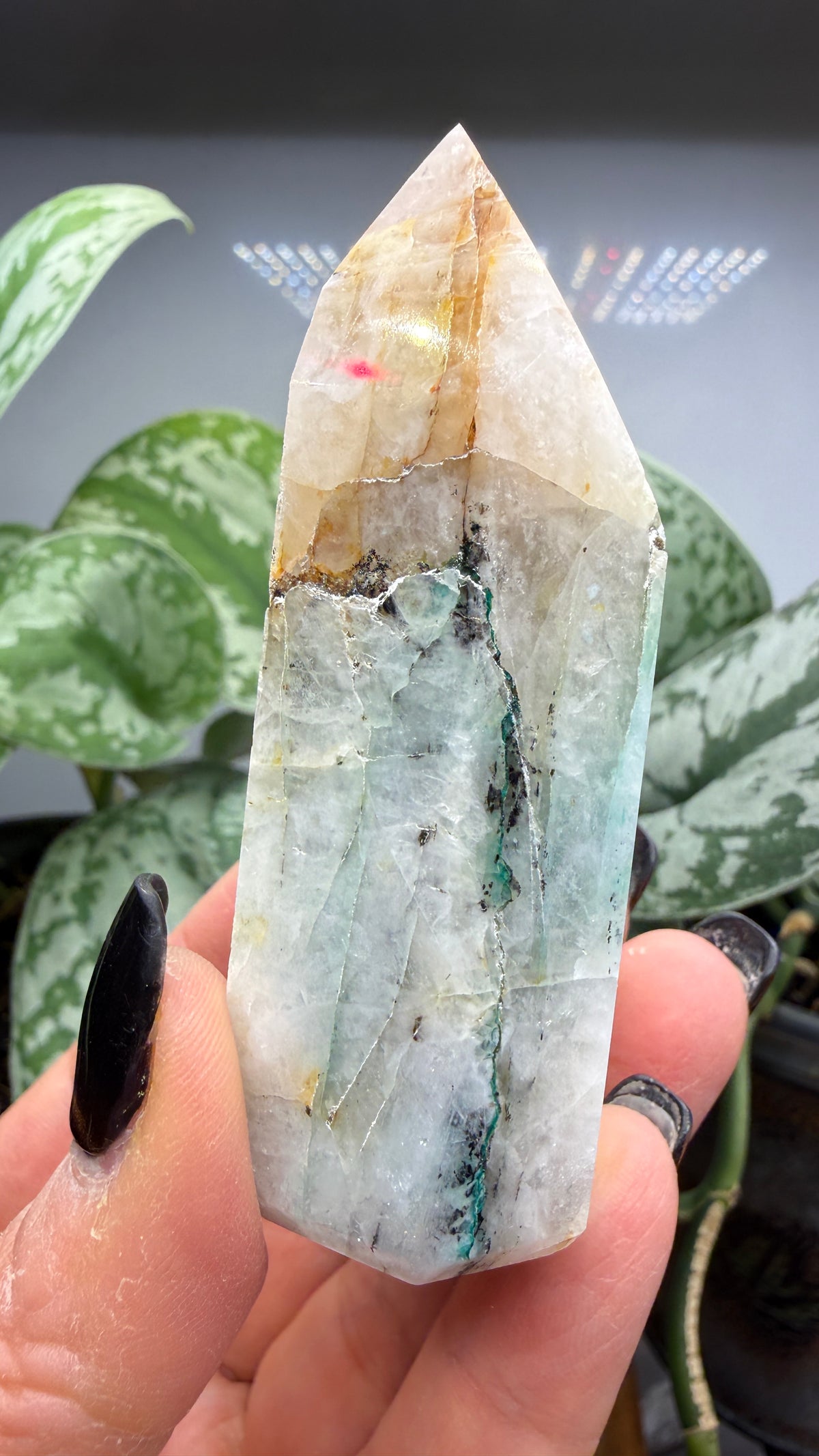 Chrysocolla in Quartz Tower