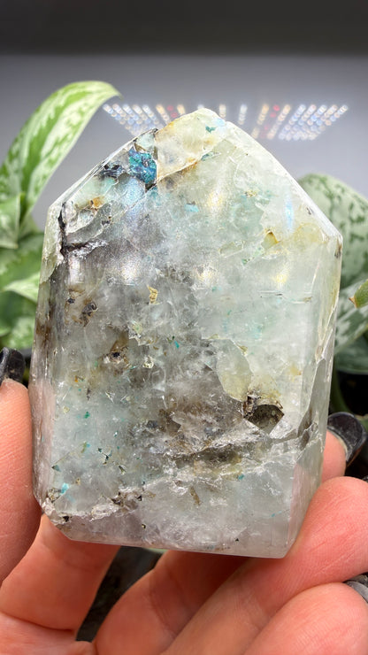 Chrysocolla in Quartz Tower