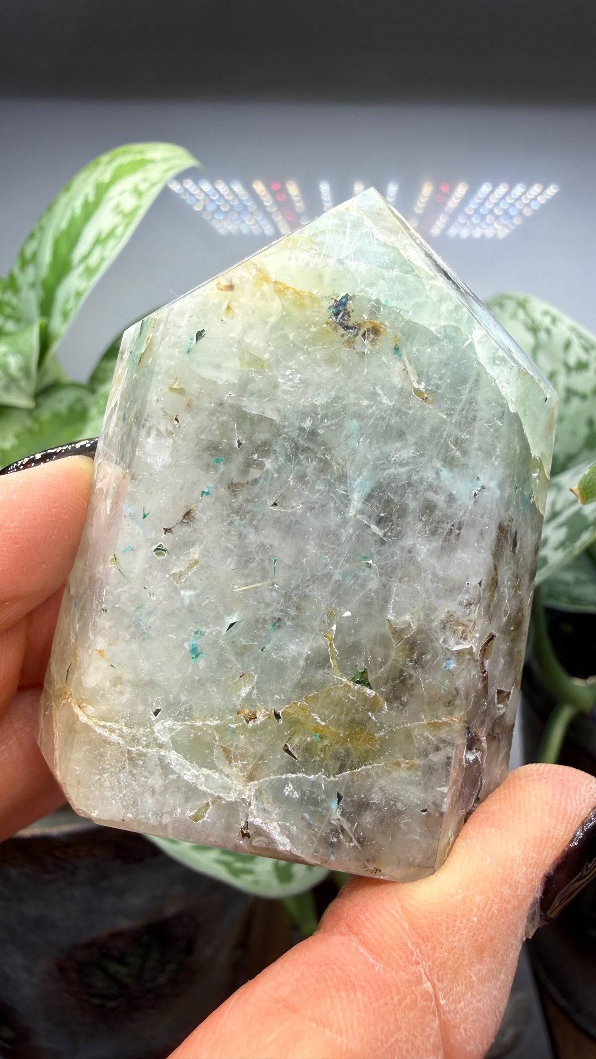 Chrysocolla in Quartz Tower