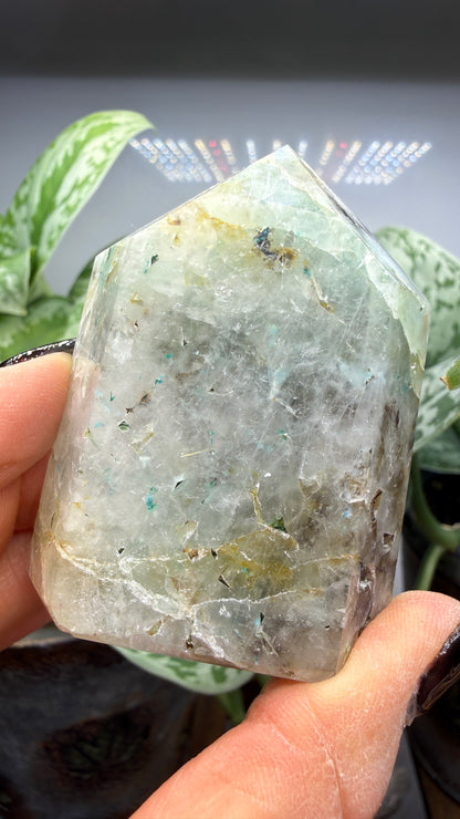 Chrysocolla in Quartz Tower