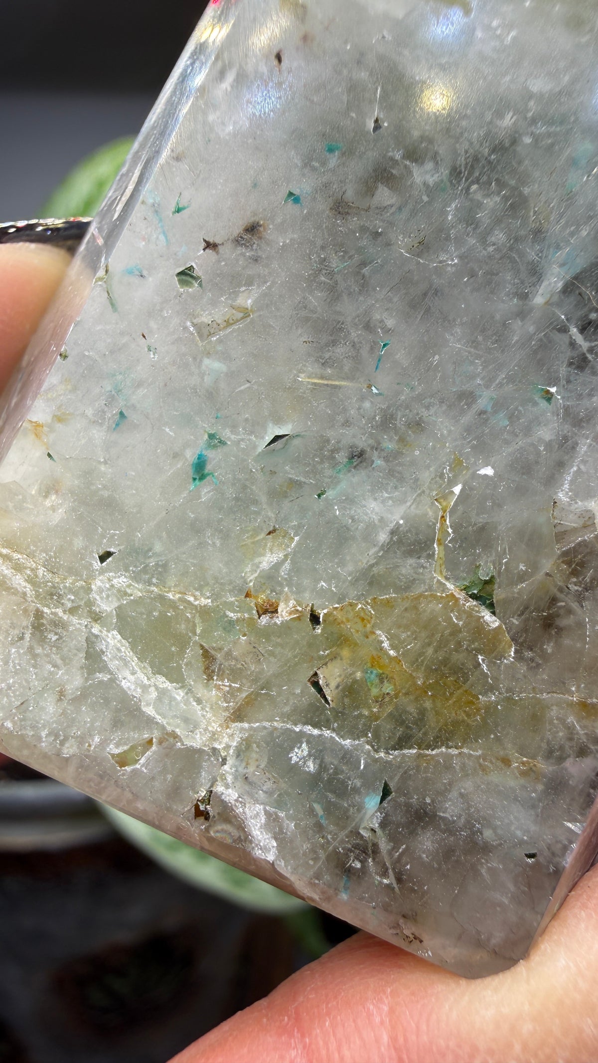 Chrysocolla in Quartz Tower